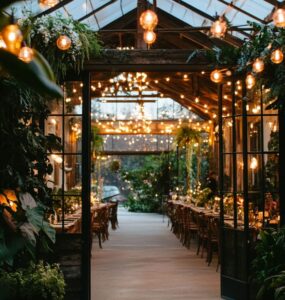unique wedding venues, including a rustic barn, a scenic beach ceremony, a rooftop wedding, and a botanical garden, showcasing diverse and creative settings for any budget.
