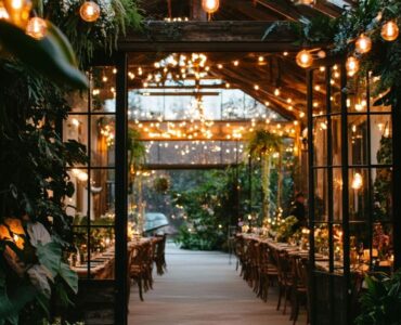 unique wedding venues, including a rustic barn, a scenic beach ceremony, a rooftop wedding, and a botanical garden, showcasing diverse and creative settings for any budget.