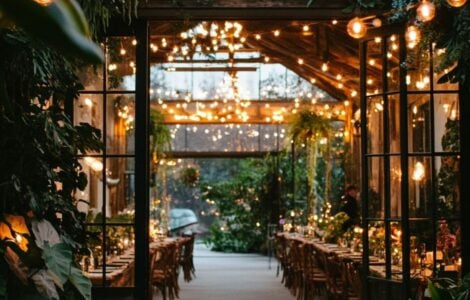 unique wedding venues, including a rustic barn, a scenic beach ceremony, a rooftop wedding, and a botanical garden, showcasing diverse and creative settings for any budget.
