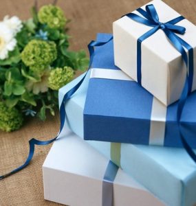 gifts in blue wrapping