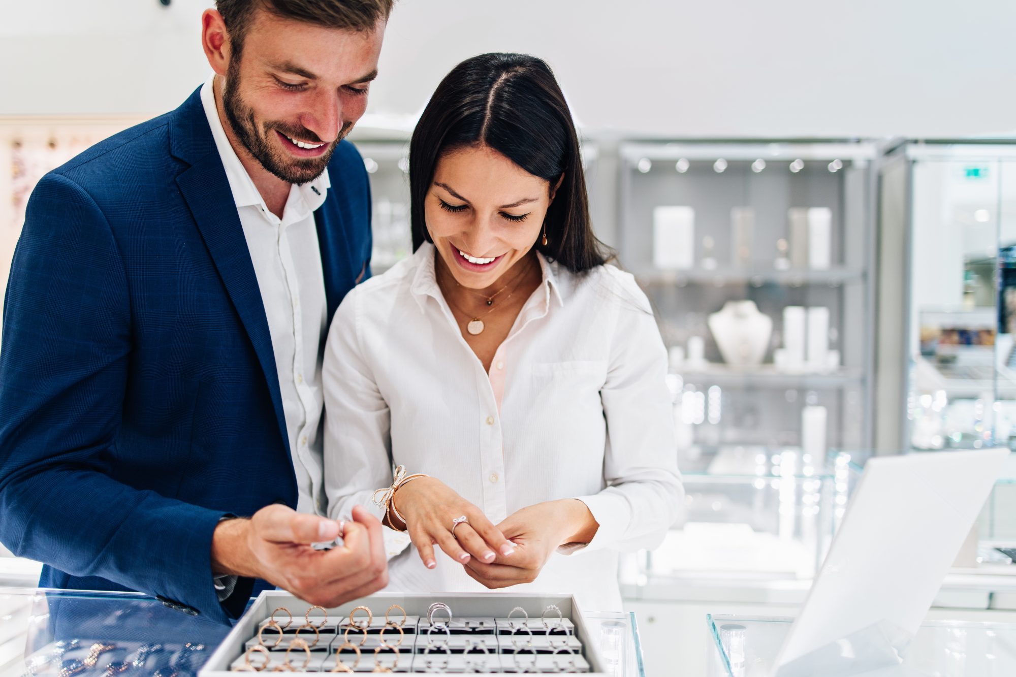 couple shopping for engagement rings