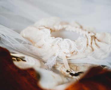 bride having the garter since there's no garter toss at reception