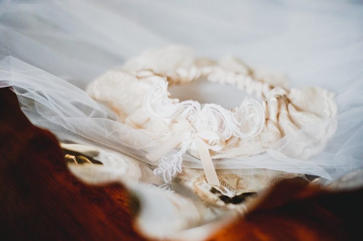 bride having the garter since there's no garter toss at reception