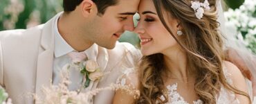 A bride and groom celebrate their spring wedding surrounded by lush florals and pastel decorations, capturing the beauty of the season.