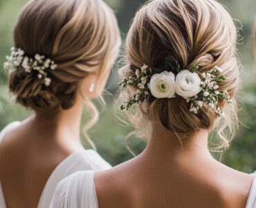 A collection of simple and elegant bridesmaid hairstyles with tips on styling and accessorizing, showcasing various hair lengths and textures.