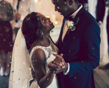 bride and groom dancing