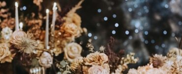 A celestial wedding inspiration board featuring dreamy nighttime skies, glowing starry décor, and elegant cosmic-themed accents.