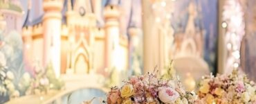 A dreamy Disney-themed wedding setup, featuring magical decorations, fairy tale-inspired details, and romantic elements straight out of classic Disney movies.