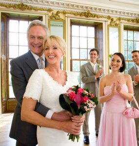 older bride and groom at wedding