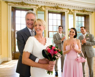 older bride and groom at wedding