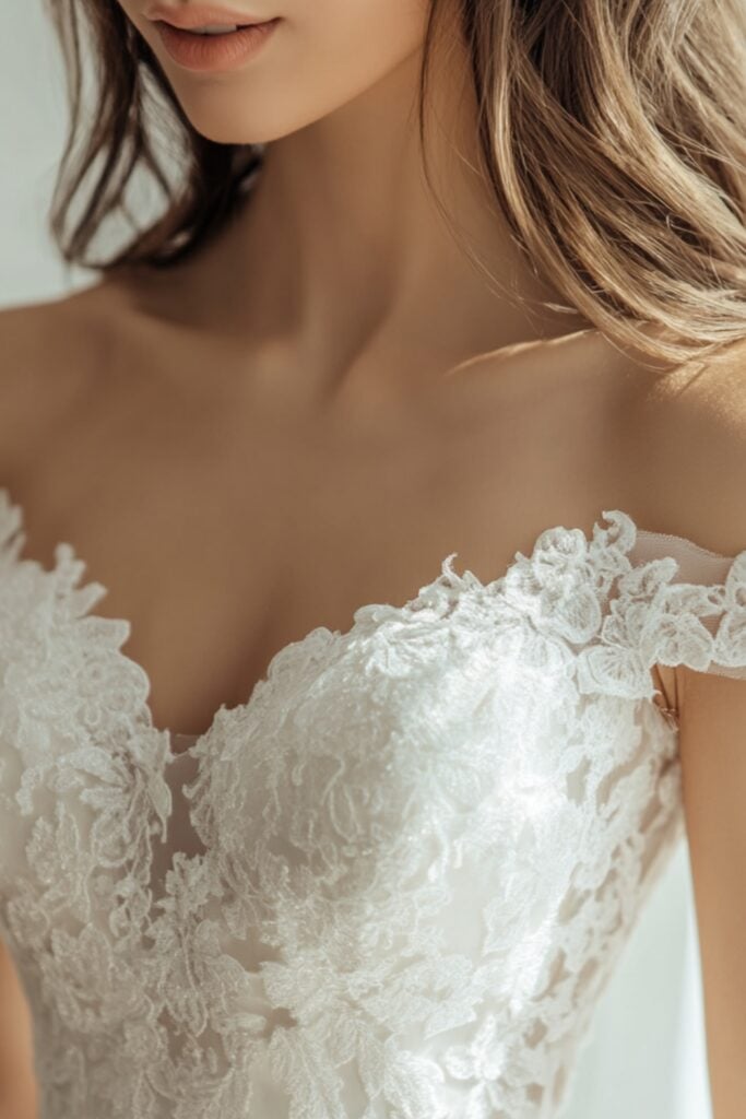 off-the-shoulder bridal gowns showcasing various styles, fabrics, and designs to suit different wedding themes and preferences.