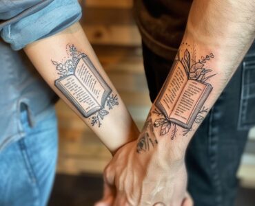 Open book tattoos inspired by Taylor Swift's 'Speak Now' album, symbolizing the relationship's story with adventures, heartfelt moments, and personalized quotes or dates.