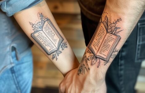 Open book tattoos inspired by Taylor Swift's 'Speak Now' album, symbolizing the relationship's story with adventures, heartfelt moments, and personalized quotes or dates.