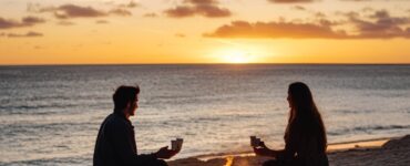 A beach proposal scene with various romantic elements, from sunsets to bonfires, illustrating different ways to create an unforgettable moment.
