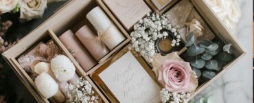 A collection of beautifully curated bridesmaid boxes filled with personalized and meaningful gifts, symbolizing the bride's gratitude and love for her closest friends.