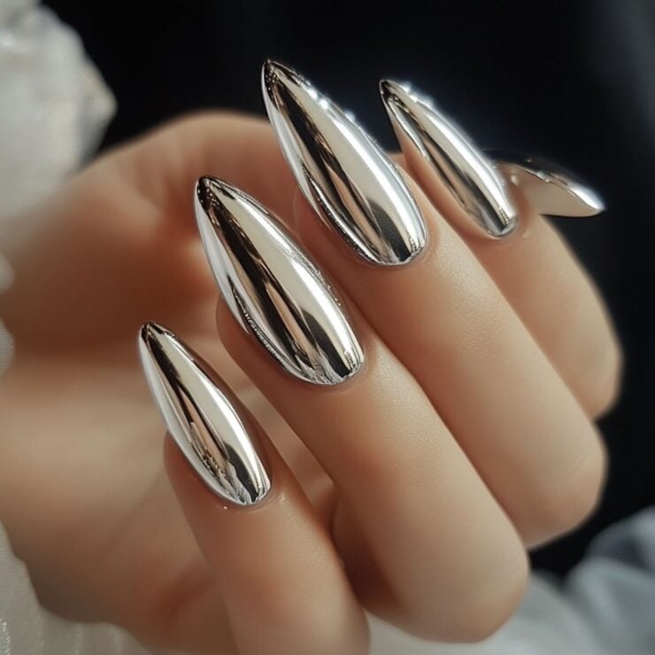 Elegant chrome wedding nail designs in various styles, from minimalist to bold patterns, adding a contemporary touch to your bridal look.