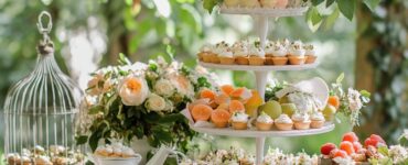 A personalized DIY wedding dessert table displaying an array of sweets that complement the wedding theme, delighting guests and creating lasting memories.