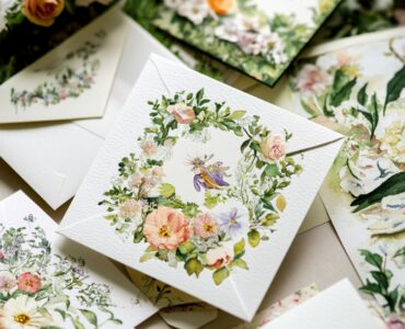 garden wedding invitations showcasing different styles, from vintage to modern watercolor and eco-friendly designs, each reflecting the unique charm and elegance of a garden venue.