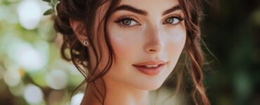 Bride embracing various garden wedding makeup styles, from natural glow to vibrant colors, enhancing her natural beauty while fitting the outdoor setting.
