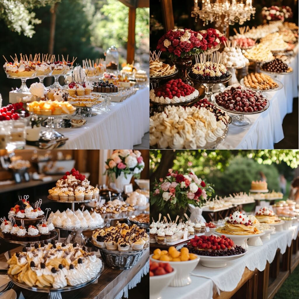 A wedding dessert station where guests build their own sundaes and choose crepe fillings, adding a fun and interactive element to the celebration.