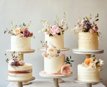 An array of modern small wedding cakes that showcase diverse styles, from minimalist to bold designs, reflecting the unique personality and taste of each couple, bringing a contemporary and memorable touch to any wedding celebration.