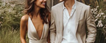 modern wedding guest attire showcasing various styles such as tailored suits, slip dresses, and chic jumpsuits, highlighting versatility and personal expression.