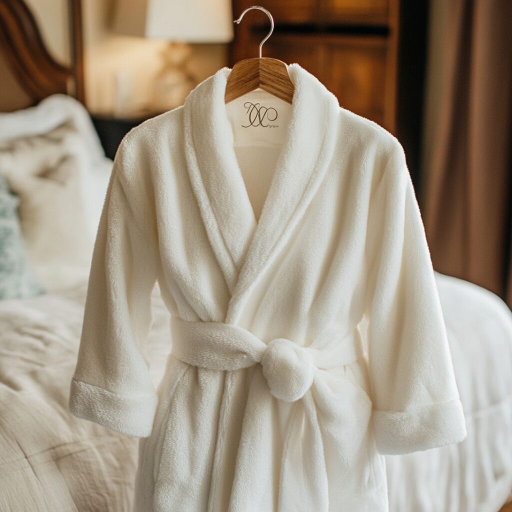 Luxurious monogrammed robes in plush fabrics with personalized initials, a chic and comfortable gift for bachelorette celebrations.
