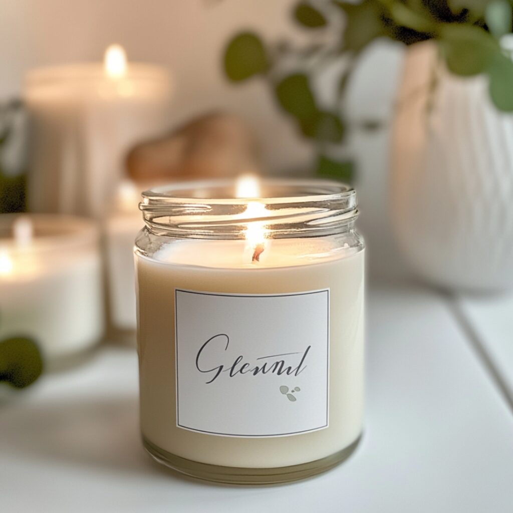 Beautifully personalized scented candles with custom labels, adding warmth and ambiance as a thoughtful bachelorette gift.
