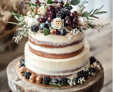 A collection of rustic small wedding cakes, each with unique designs that embody natural charm and elegance, adding warmth and a personalized touch to a romantic countryside wedding celebration.