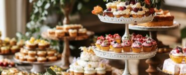 A beautifully curated wedding dessert table showcasing seasonal treats that create a cohesive and memorable theme, tailored to each season's unique flavors and decor.
