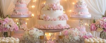 A beautifully themed wedding dessert table that enhances your reception with a unique visual and culinary experience, leaving a lasting impression on guests.