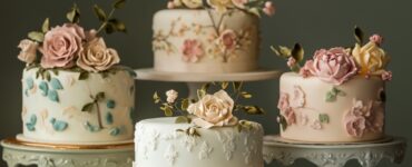 A selection of vintage small wedding cakes, each with unique designs inspired by different historical styles, perfect for adding nostalgia and elegance to any wedding.