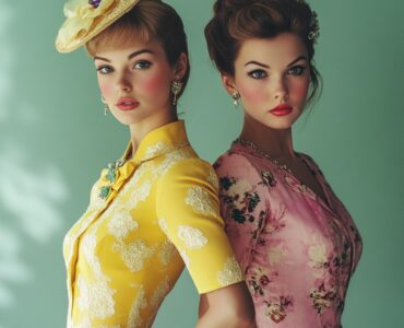 A variety of vintage wedding guest attire options, from Victorian lace dresses to bold 1960s patterns, showcasing timeless fashion elements for a memorable celebration.