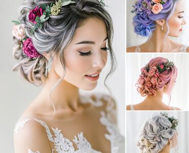 Bride with a variety of stunning hair colors, showcasing different styles from classic to bold, celebrating personal style on her wedding day.
