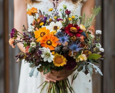 A collection of barn wedding bridal bouquets showcasing wildflowers, seasonal blooms, and rustic textures, perfectly complementing the natural setting and reflecting personal style.