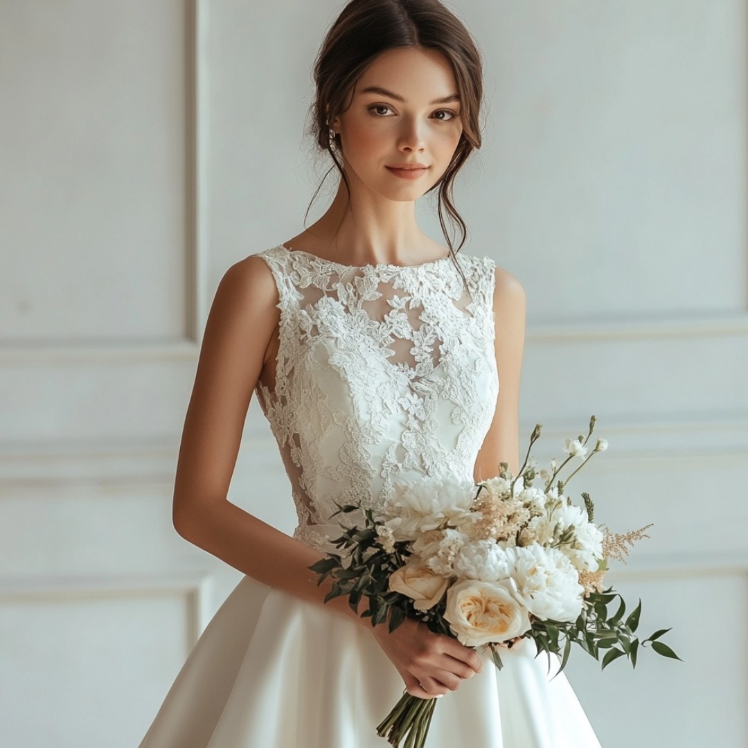 Classic A-Line Bridal Gown with Satin Skirt for a Luxurious Look