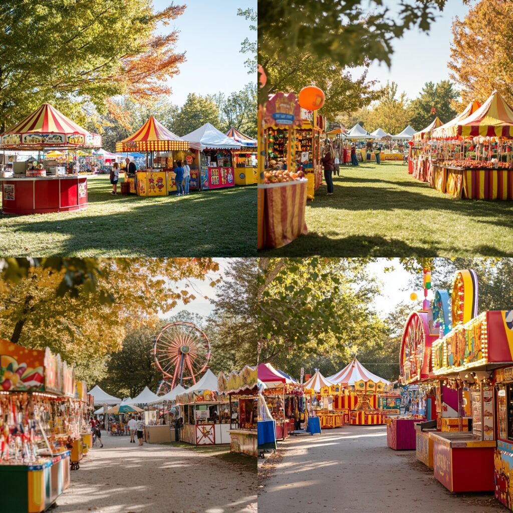 A lively fall festival proposal surrounded by festive games and booths, capturing the joy and excitement of September’s seasonal celebrations.