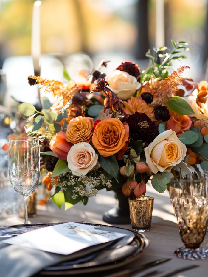 A fall wedding celebration incorporating natural elements, seasonal décor, warm beverages, and interactive entertainment to create a cozy, memorable experience reflecting the magic of autumn.