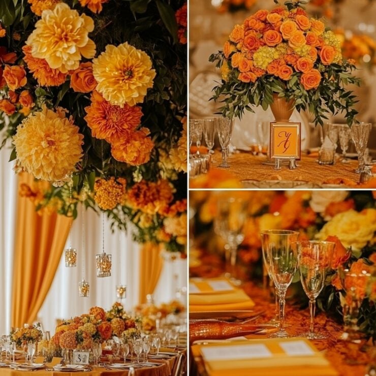 Celebratory conclusion highlighting marigold and orange as vibrant wedding colors, emphasizing creativity in decor, attire, and the joyful ambiance they create.