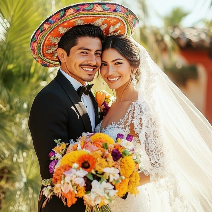 A joyful Mexican-inspired rancho wedding featuring mariachi music, authentic cuisine, and cultural customs, blending rustic charm and vibrant traditions for a memorable celebration.