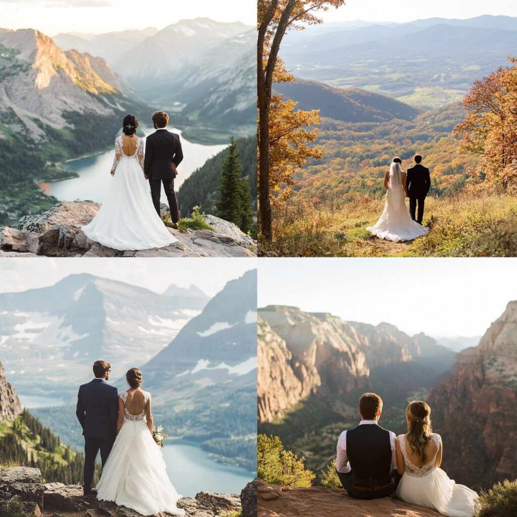 A national park overlook provides stunning panoramic mountain views, offering an adventurous and breathtaking setting for nature-loving couples.