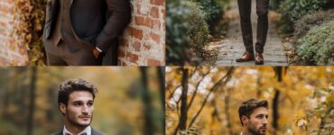 A groom standing confidently in stylish wedding attire, surrounded by fall-inspired colors and textures, showcasing the perfect blend of personal style and seasonal beauty for a September wedding.