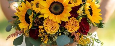 A vibrant sunflower wedding bouquet adds color and charm, symbolizing joy and warmth. Sunflowers pair beautifully with various flowers and greenery, offering rustic to elegant options that create a timeless, joyful atmosphere for any wedding theme.