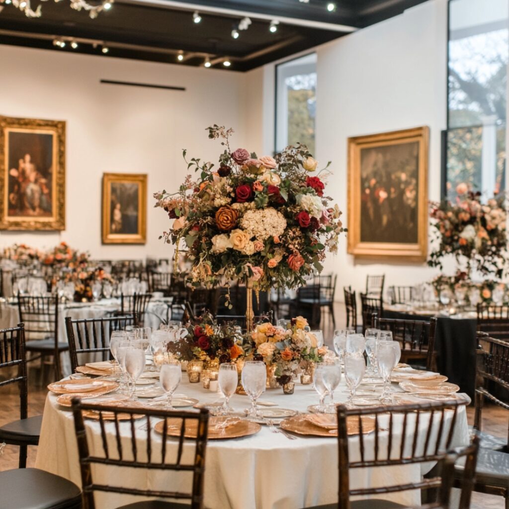 Art gallery or museum wedding venue with cultural and artistic backdrops, offering a unique New Year's setting among artworks and historical exhibits.