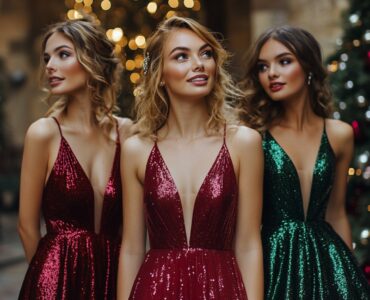 Christmas bridesmaid dresses in bold hues and shimmering fabrics, offering festive and elegant options to suit different wedding themes for a magical winter celebration.