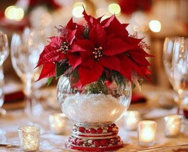 Christmas wedding centerpieces, from traditional poinsettias to whimsical snow globes, adding festive charm and creating a cozy, magical atmosphere for your winter wedding celebration.