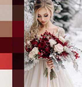 A beautiful display of ten elegant December wedding color palettes, showcasing festive and winter-inspired combinations to elevate your wedding decor and style.