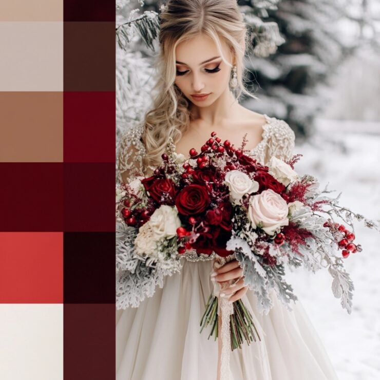 A beautiful display of ten elegant December wedding color palettes, showcasing festive and winter-inspired combinations to elevate your wedding decor and style.