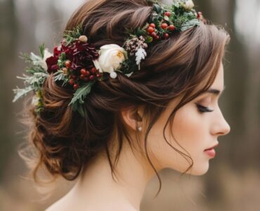Elegant December wedding hairstyles, ranging from whimsical braids to sleek ponytails, offering seasonal flair and elegance to complete any bridal look.