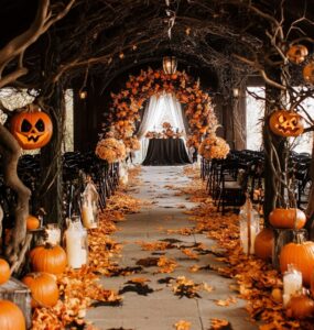 Various Halloween wedding themes, showcasing unique decorations, attire, and heartfelt rituals, reflecting the magic and joy of the season.